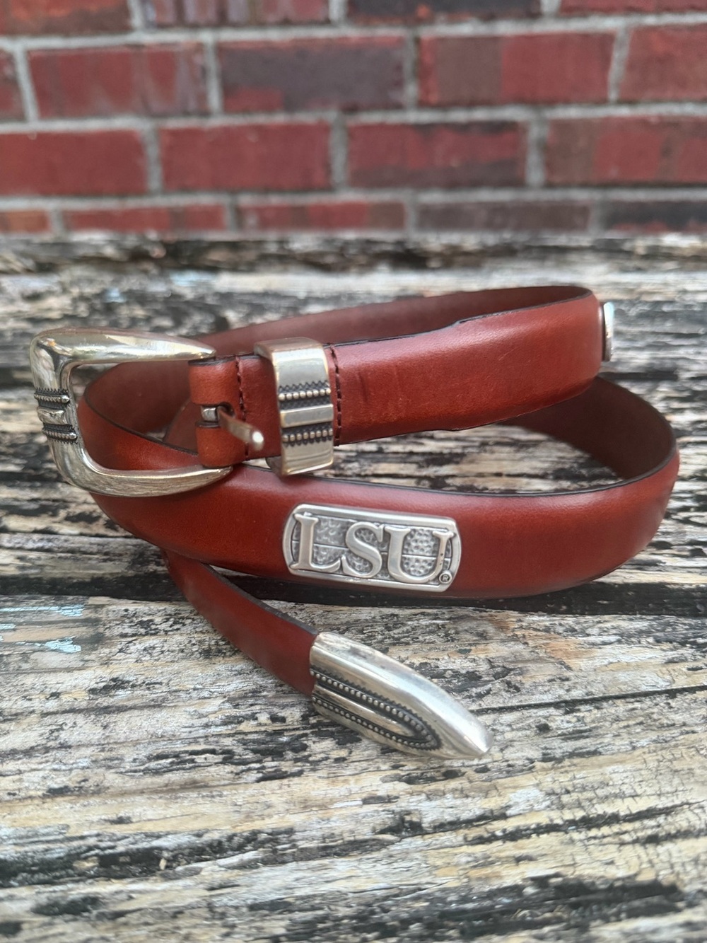 Louisiana State LSU Tigers Men’s Sz 38 Brown Leather Belt w/ Silver Accents F7